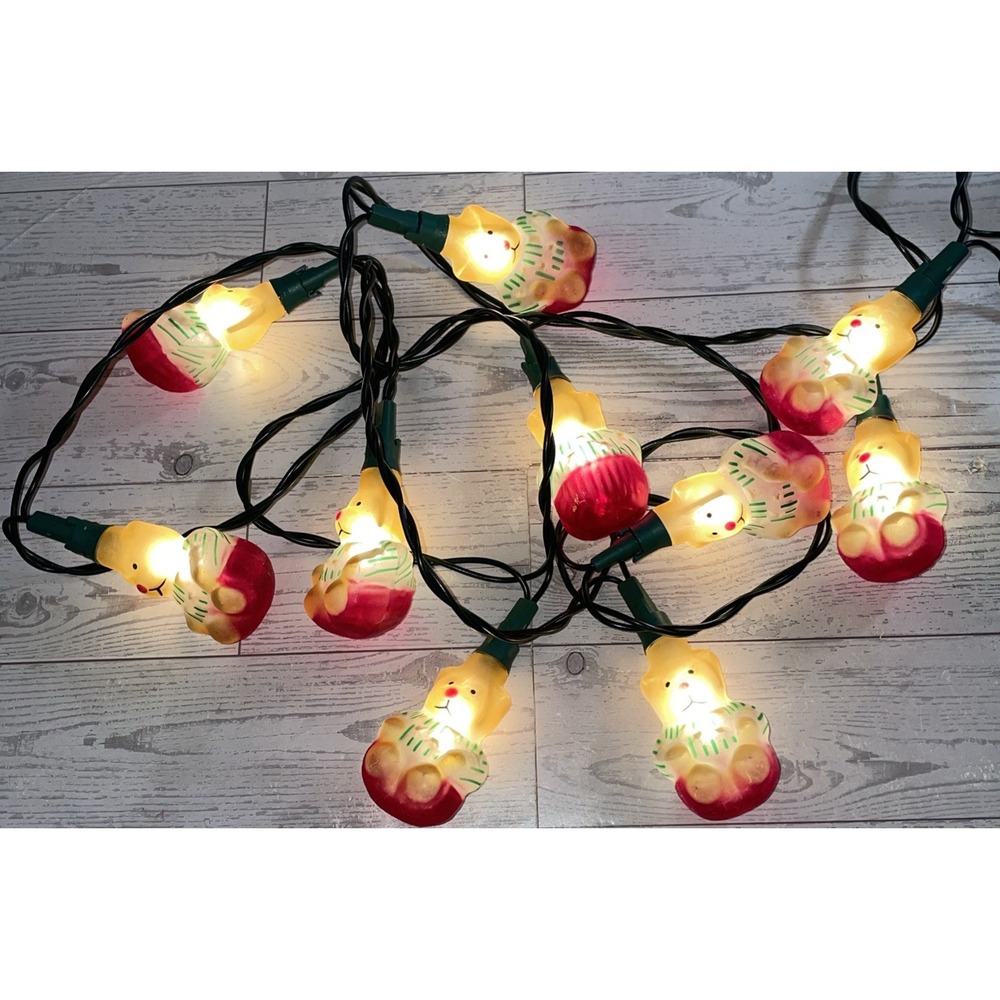 Vintage Holiday Time 10 Lite Glass Teddy Bear String Lights 9.5' Long ALL‎ WORK